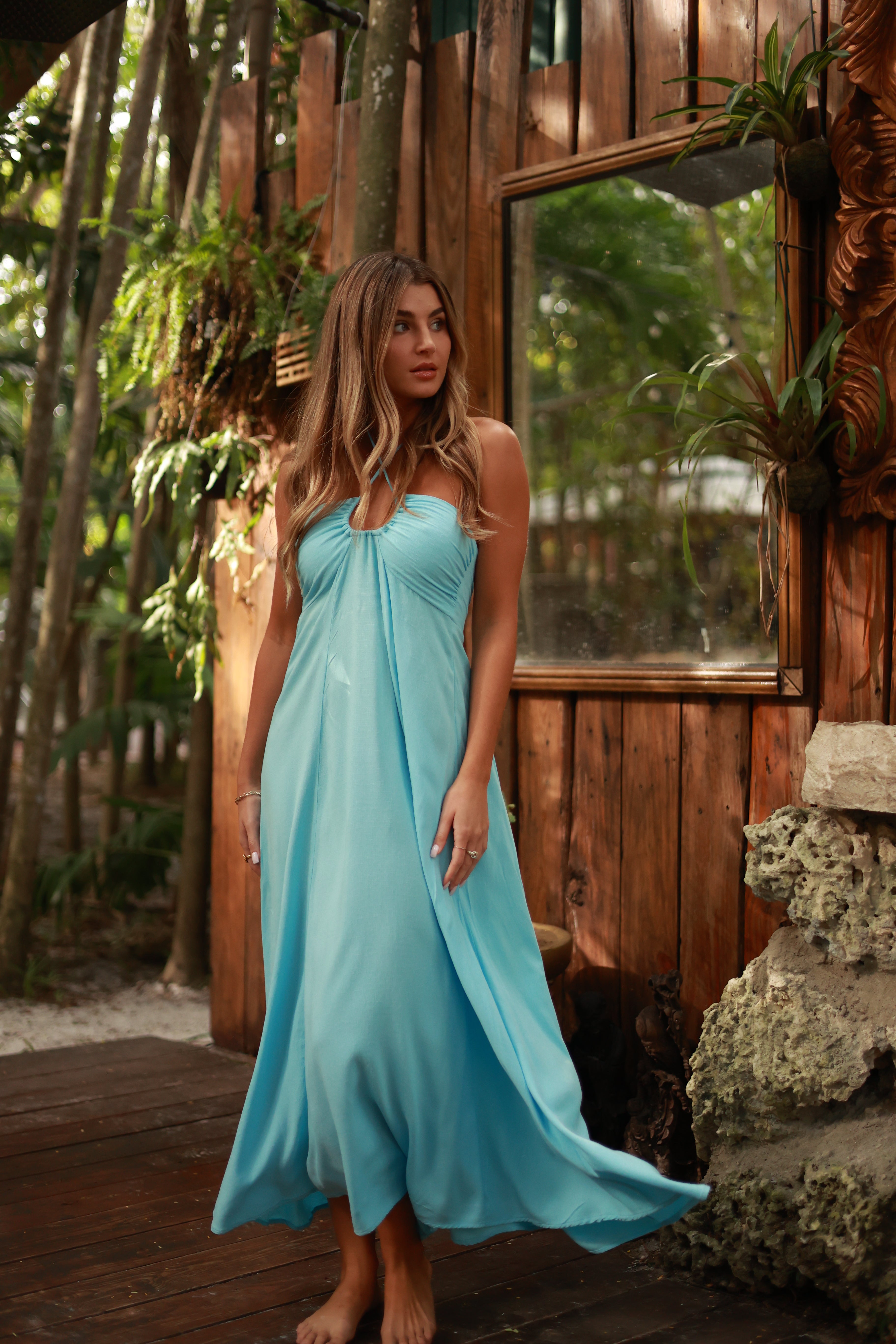 SANTORINI BLUE MOONCARE HALTER DRESS Salty Weekend SANTORINI BLUE MOONCARE HALTER DRESS Salty Weekend