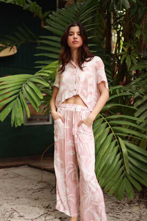 ST BARTH ROSE UBER PRINT CROP SHIRT