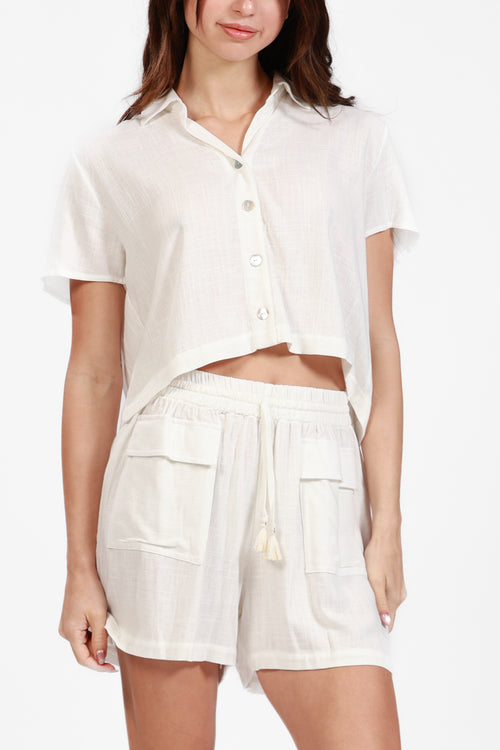 ANTIGUA WHITE LINEN CARO SHORT