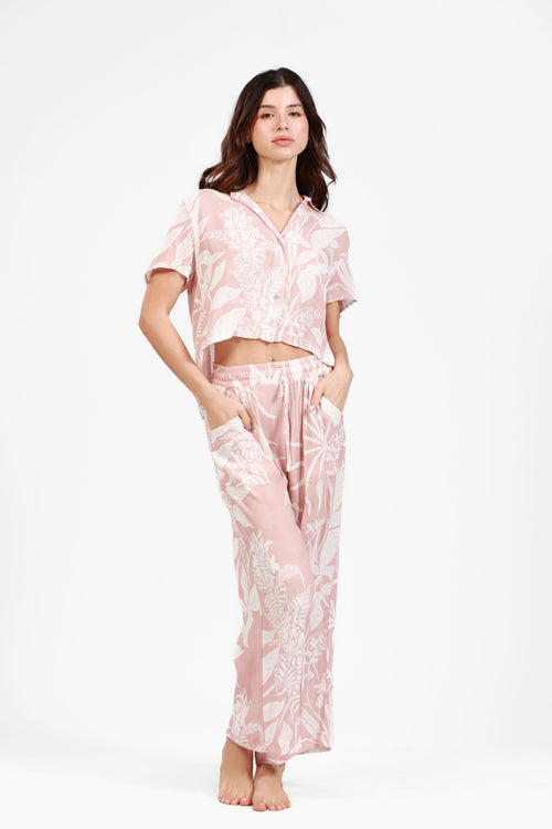 ST BARTH ROSE UBER PRINT CROP SHIRT