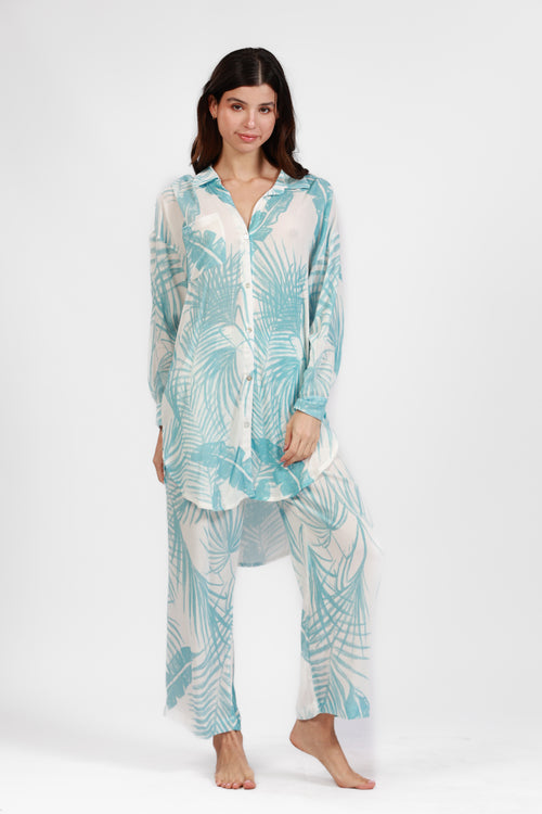 SANTORINI BLUE UBER PRINT SHIRT DRESS