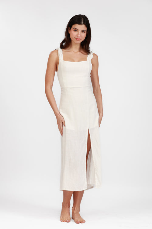 ANTIGUA WHITE LINEN MAXI DRESS