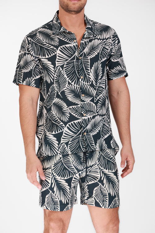 NAVY PRINTED BUTTON DOWN SHIRT