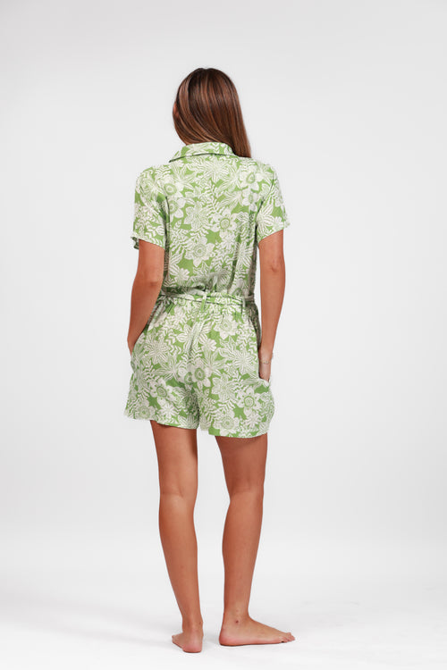 BALI GREEN DREAM PRINT SHORT JUMPSUIT