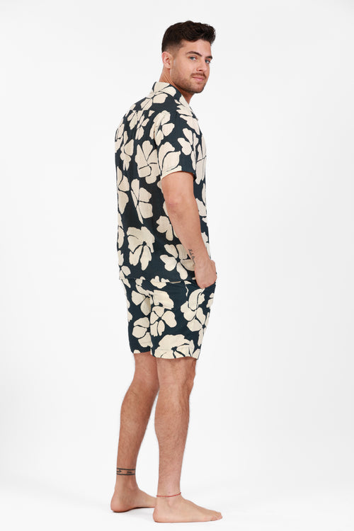 BLACK PRINTED BUTTON DOWN SHIRT