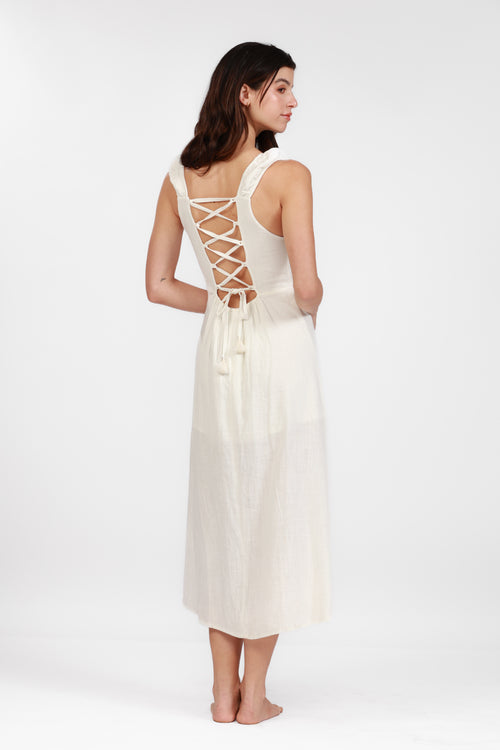 ANTIGUA WHITE LINEN MAXI DRESS