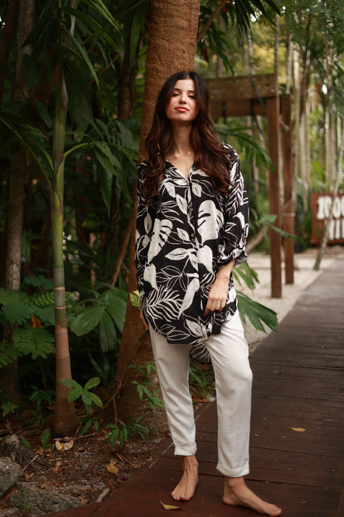 MONACO BLACK UBER PRINT SHIRT DRESS