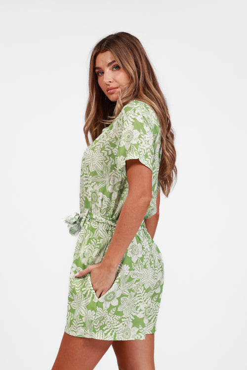 BALI GREEN DREAM PRINT SHORT JUMPSUIT