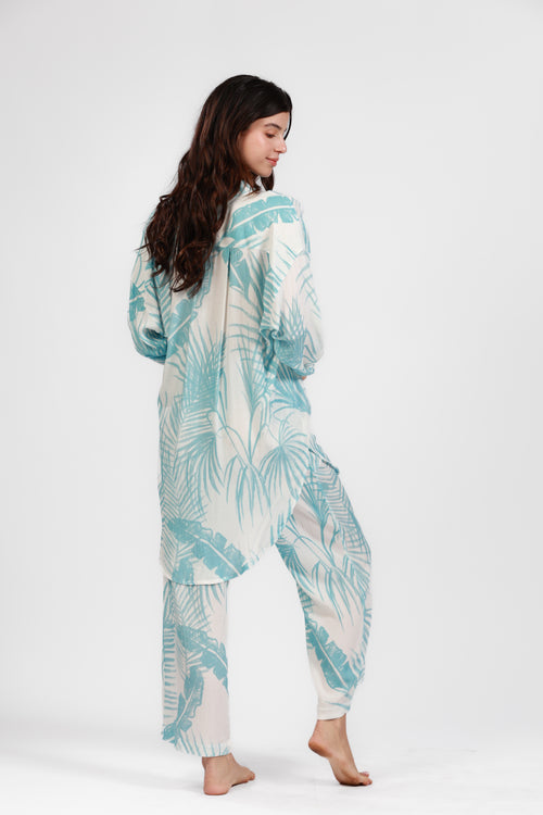 SANTORINI BLUE UBER PRINT SHIRT DRESS
