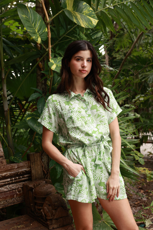 BALI GREEN DREAM PRINT SHORT JUMPSUIT