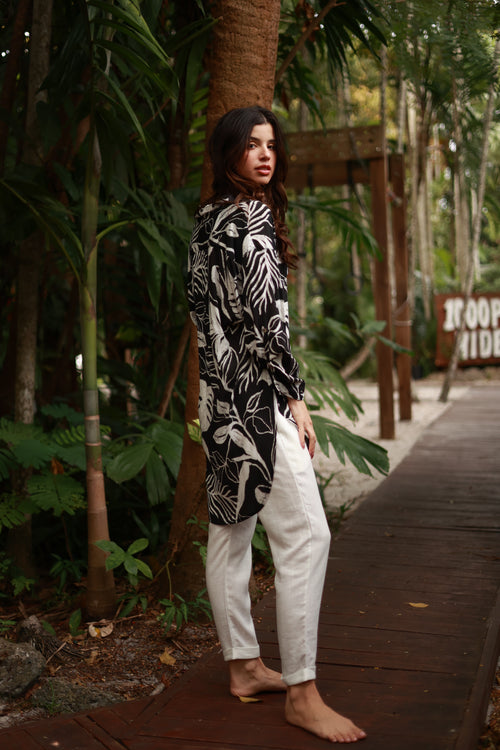 MONACO BLACK UBER PRINT SHIRT DRESS