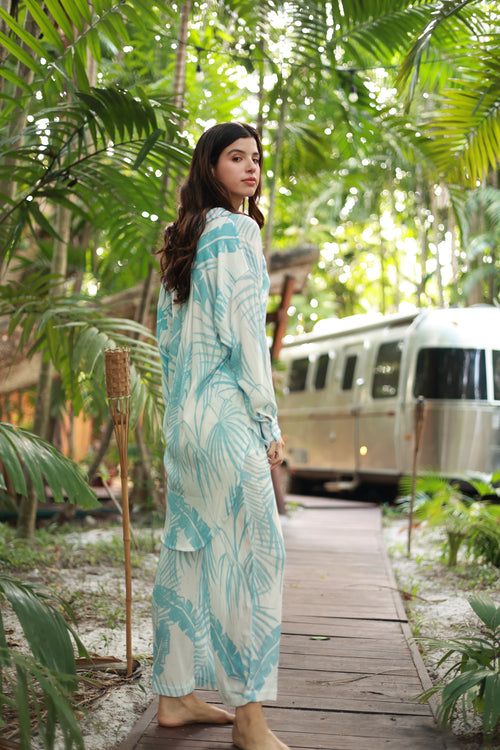 SANTORINI BLUE UBER PRINT SHIRT DRESS