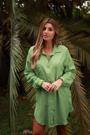 BALI GREEN LINEN LONG SHIRT COVER UP