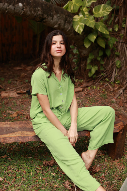 BALI GREEN CROP SHIRT