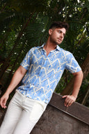 SKY MENS BUTTON DOWN PRINTED VISCOSE SHORT SLEEVE SHIRTS