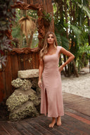 ST.BARTH ROSE BLACK LINEN MAXI DRESS