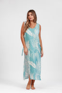 SANTORINI BLUE IGUAZU SIDE TIES COVER UP LONG DRESS