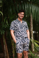 NAVY PRINTED BUTTON DOWN SHIRT