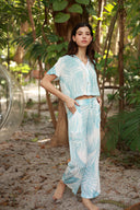SANTORINI BLUE UBER PRINT WIDE LEG PANT