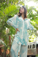 SANTORINI BLUE UBER PRINT SHIRT DRESS