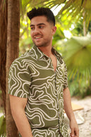 OLIVE PRINTED BUTTON DOWN SHIRT