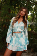 SANTORINI BLUE PRINTED TIE COVER UP