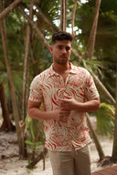 RED MENS BUTTON DOWN PRINTED VISCOSE SHORT SLEEVE SHIRTS