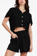 MONACO BLACK LINEN CARO SHORT