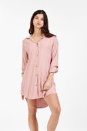 ST.BARTH ROSE LINEN LONG SHIRT COVER UP