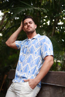 SKY MENS BUTTON DOWN PRINTED VISCOSE SHORT SLEEVE SHIRTS