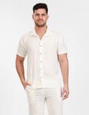 WHITE LINEN SHORT SLEEVE BUTTON DOWN SHIRT