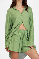 BALI GREEN LINEN CARO SHORT