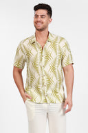 OLIVE MENS BUTTON DOWN PRINTED VISCOSE SHORT SLEEVE SHIRTS