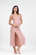 ST.BARTH ROSE BLACK LINEN MAXI DRESS