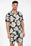 BLACK PRINTED BUTTON DOWN SHIRT