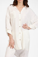 ANTIGUA WHITE LINEN LONG SHIRT COVER UP
