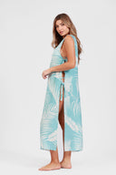 SANTORINI BLUE IGUAZU SIDE TIES COVER UP LONG DRESS