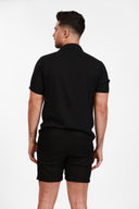 BLACK LINEN SHORT SLEEVE BUTTON DOWN SHIRT
