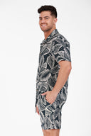 NAVY LINEN PRINTED SHORTS