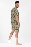 OLIVE LINEN PRINTED SHORTS