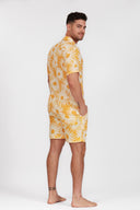 YELLOW LINEN PRINTED SHORTS
