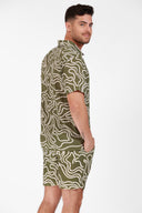 OLIVE PRINTED BUTTON DOWN SHIRT
