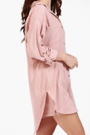 ST.BARTH ROSE LINEN LONG SHIRT COVER UP