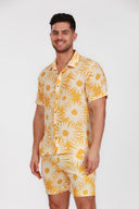 YELLOW PRINTED BUTTON DOWN SHIRT