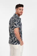 NAVY MENS BUTTON DOWN PRINTED VISCOSE SHORT SLEEVE SHIRTS