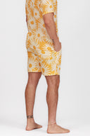 YELLOW LINEN PRINTED SHORTS