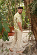 OLIVE MENS BUTTON DOWN PRINTED VISCOSE SHORT SLEEVE SHIRTS