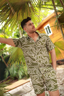 OLIVE PRINTED BUTTON DOWN SHIRT