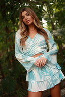 SANTORINI BLUE PRINTED TIE COVER UP