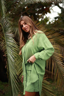 BALI GREEN LINEN CARO SHORT